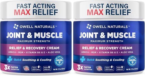 OWELL NATURALS Joint & Muscle Therapy Cream - All-Natural- Maximum Strength Relief & Recovery for Back, Neck, Hands, Feet, Shoulder - Fast-Acting, Non-Greasy, Made in USA in Kuwait