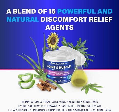 OWELL NATURALS Joint & Muscle Therapy Cream - All-Natural- Maximum Strength Relief & Recovery for Back, Neck, Hands, Feet, Shoulder - Fast-Acting, Non-Greasy, Made in USA in Kuwait