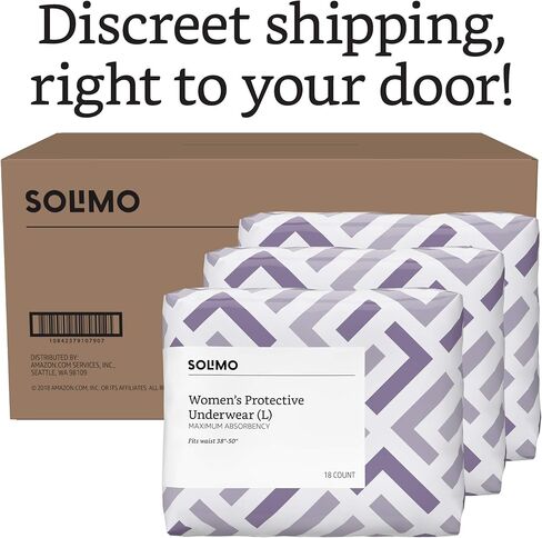علامة أمازون التجارية - ملابس داخلية للنساء لسلس البول وما بعد الولادة من سوليمو، أقصى قدر من الامتصاص، كبير، 54 قطعة، 3 عبوات من 18 قطعة in Kuwait