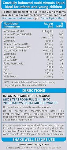 Vitabiotics Wellbaby Multi-Vitamin Liquid - Immune System Multivitamin for Infants and Babies Ages 6 Months to 4 Years - 150mL in Saudi Arabia