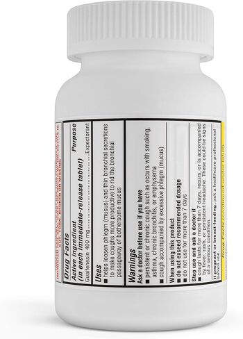 في الوقت المناسب تخفيف المخاط Guaifenesin 400 ملغ 200 قرص - مقارنة بأقراص Mucinex - إطلاق فوري لتخفيف البلغم المخاط - مقشع لإزالة المخاط، واحتقان الصدر، والأنفلونزا، ونزلات البرد، والحساسية in Kuwait
