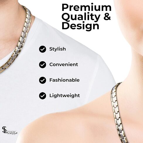 قلادة علاج مغناطيسي أنيقة من التيتانيوم للرجال والنساء، وتخفيف آلام التهاب المفاصل والرقبة والصداع النصفي والأكتاف والظهر - قلادات مغناطيسية للرجال والنساء (رمادي معدني) من Smarter LifeStyle in Kuwait