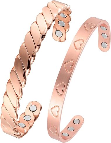 سوار نحاسي مغناطيسي من MagEnergy للنساء هدية للأم مقاس 6.5-6.8 بوصة قابل للتعديل-قطعتان (ذهبي ووردي) in Kuwait