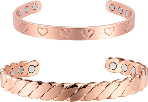 سوار نحاسي مغناطيسي من MagEnergy للنساء هدية للأم مقاس 6.5-6.8 بوصة قابل للتعديل-قطعتان (ذهبي ووردي) in Kuwait
