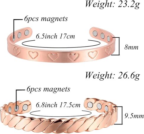 سوار نحاسي مغناطيسي من MagEnergy للنساء هدية للأم مقاس 6.5-6.8 بوصة قابل للتعديل-قطعتان (ذهبي ووردي) in Kuwait