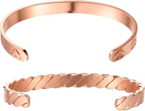 سوار نحاسي مغناطيسي من MagEnergy للنساء هدية للأم مقاس 6.5-6.8 بوصة قابل للتعديل-قطعتان (ذهبي ووردي) in Kuwait