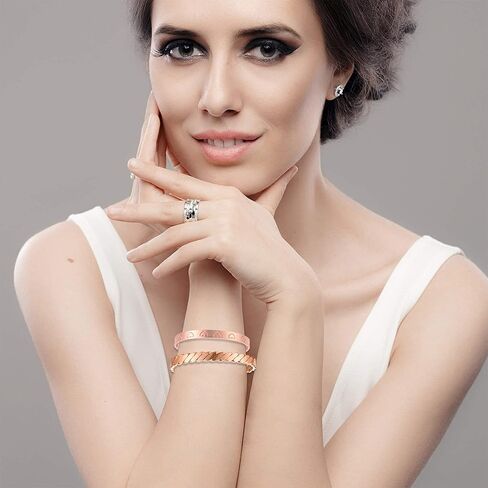 سوار نحاسي مغناطيسي من MagEnergy للنساء هدية للأم مقاس 6.5-6.8 بوصة قابل للتعديل-قطعتان (ذهبي ووردي) in Kuwait