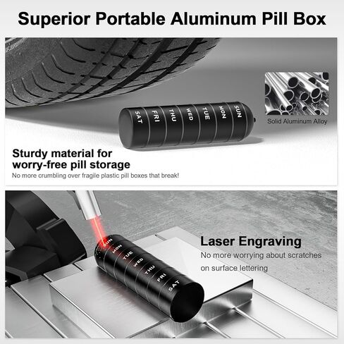 Metal Pill Organizer Weekly - Betife Stackable Waterproof Travel Pill Box, Portable Aluminum Alloy 7 Day Pill Case, Moisture Proof BPA Free Pill container to Hold Medicine, Vitamins, Supplements in Kuwait