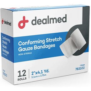 ضمادات شاش مطاطية معقمة مقاس 2 بوصة من Dealmed، لفافة ضمادة ممتدة خالية من اللاتكس بطول 4.1 ياردة، ضمادات شبكية طبية غير ملتصقة للعناية بالجروح (صندوق مكون من 12 لفة) in Kuwait