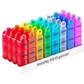 Betife 30 Day Pill Organizer Monthly, Portable One Month Pill Box Cases with 32 Three a Day Morn-Noon-Eve Easy to Open Large Compartments Pill case for Vitamins, Fish Oil, Supplements and Medications in Kuwait