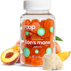 Troop Mushroom Lion's Mane Gummies, Supplement for Focus & Mood, Cognitive, Immune & Memory Support - Brain Boost, Natural Peach Mango Flavored Nootropic with Fruit Body Gummy - Vegan, 60 Count in Saudi Arabia