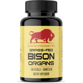 LGS Supplements Grass Fed Bison Organ Supplement, Supports Whole Body Wellness with Proprietary Blend of Liver, Heart, Kidney, Freeze-Dried Bison, Non-GMO, 180 Capsules in Saudi Arabia