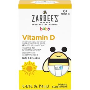 Zarbee's Vitamin D Drops for Infants, 400IU (10mcg) Baby & Toddler Liquid Supplement, Newborn & Up, Dropper Syringe Included, 0.47 Fl Oz in Kuwait