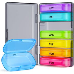 ZIKEE 7 Packs Extra Large Pill Organizer, Portable Pill Box 7 Day for Pocket, Purse, Weekly Pill Case with Dual-Protection Design, Pill Container for Medication, Vitamin, Fish Oil, Supplement, Black