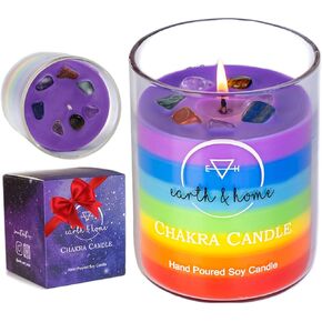Rainbow Candle 14 oz- Chakra Crystal Candle - Crystals and Healing Stones Chakra Candle - Healing Candles with Crystals Inside - Spiritual Candle for Positive Energy and Cleansing (Citronella) in Saudi Arabia