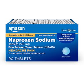 Amazon Basic Care Headache Pain Relief Naproxen Sodium Tablets 220 mg, Also Relieves Arthritis, Muscular Aches, Backache, Menstrual Cramps and Toothache, 90 Count