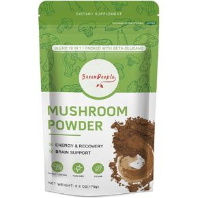 مزيج مسحوق الفطر للقهوة والعصائر، مكمل الفطر للوظيفة الإدراكية ودعم المناعة - عرف الأسد، الريشي، كورديسيبس، تشاجا، ذيل الديك الرومي، مايتاكي، مركب، 60 وجبة in Kuwait