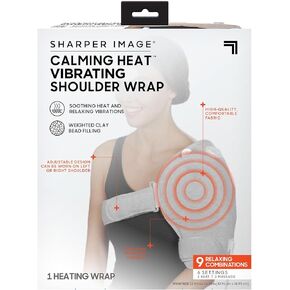 لف كتف حراري مهدئ من Sharper Image - وسادة تسخين كهربائية للكتف مع اهتزازات وحرارة مهدئة، دعامة كتف يسار أو يمين، 3 حرارة، 3 إعدادات اهتزاز - 9 مجموعات مريحة in Kuwait