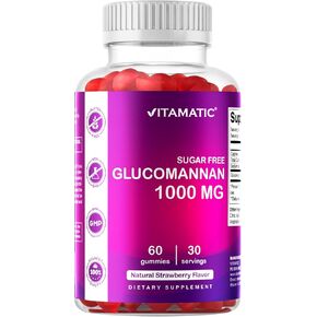 Vitamatic Sugar Free Glucomannan Gummies (Amorphophallus Konjac Root) - 1000mg per Serving - Natural Strawberry Flavor - 60 Gummies in Kuwait