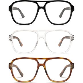 نظارات قراءة AMOMOMA مكونة من 3 قطع كبيرة الحجم بمفصلات زنبركية كبيرة الحجم للنساء والرجال، إطار قارئ الكمبيوتر ذو الضوء الأزرق القديم AM6081 in Kuwait