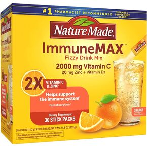 مزيج المشروبات الغازية ImmuneMAX من Nature Made، مع فيتامين C وفيتامين D ومكملات الزنك لدعم المناعة، وامتصاص سريع، 30 عبوة لاصقة، 0.4 أونصة in Saudi Arabia