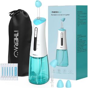 iTHERAU Electric Nasal Irrigation System for Nose Discomfort Relief & Nasal Care,Neti Pot Sinus Rinse Kit,Portable Nose Cleaner,3 Modes for Sinus Rinse,Nasal Irrigator with 30 Nasal Saline Packets in Kuwait
