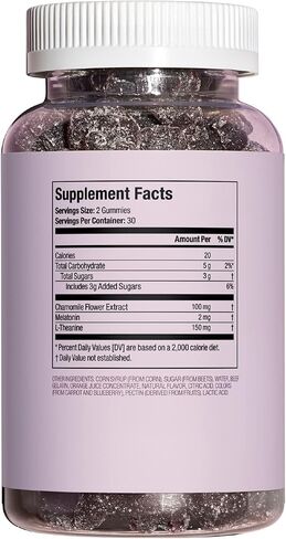 فيتامينات صمغية من الميلاتونين للنوم من HIMS & HERS مع البابونج والل-ثيانين، خالية من الغلوتين، نكهة توت الرمان المضاءة، 60 قطعة in Kuwait