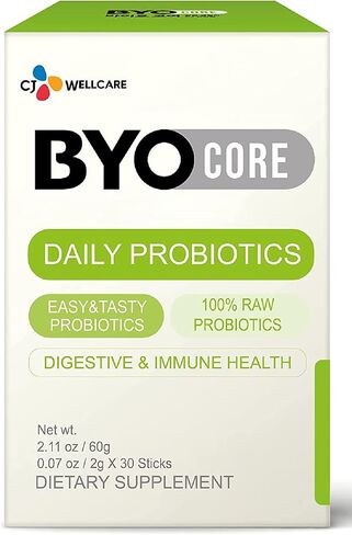 CJ Wellcare BYOCORE البروبيوتيك الخام الصحي (11.1 جم، 30 كبسولة نباتية) - صحة الجهاز الهضمي والأمعاء. 3 سلالات أساسية والبريبايوتكس، 10 مليار وحدة تشكيل مستعمرة مضمونة in Saudi Arabia