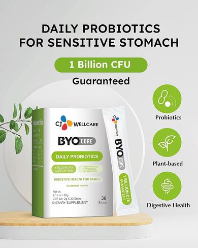 CJ Wellcare BYOCORE البروبيوتيك الخام الصحي (11.1 جم، 30 كبسولة نباتية) - صحة الجهاز الهضمي والأمعاء. 3 سلالات أساسية والبريبايوتكس، 10 مليار وحدة تشكيل مستعمرة مضمونة in Saudi Arabia