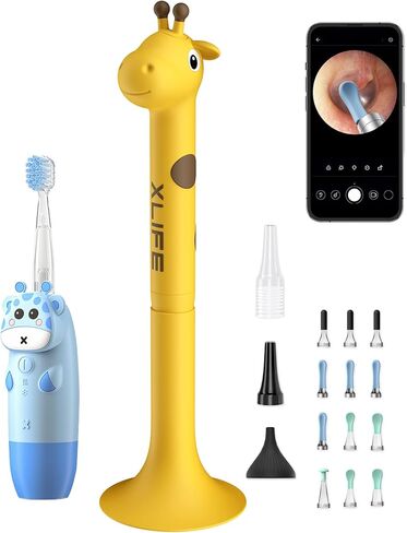 Xlife Ear Wax Removal Tool, Wireless Ear Otoscope with 6 LED Lights, Ear Cleaner with Blue Kids Electric Toothbrush, Earwax Remover for Kids, Ear Camera with 360-Degree Gyroscope for Smart Phones in Kuwait