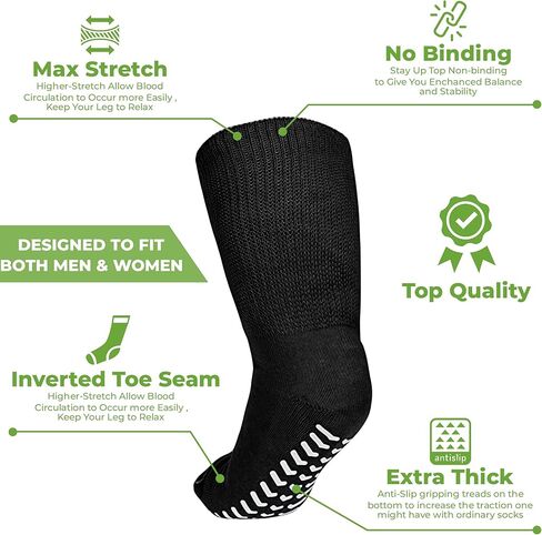 M.B. Leaf Extra Wide Mustard Socks for Swollen Feet - Non-Slip Grips, Stretch up to 30'', Ideal for Diabetics & Bariatric Use, Hospital 1 Pair in Kuwait