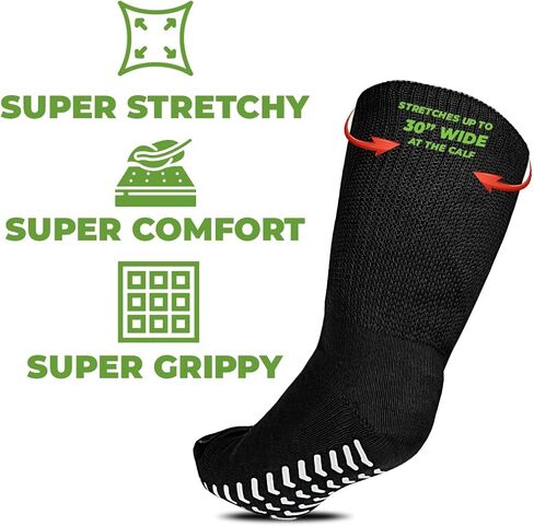 M.B. Leaf Extra Wide Mustard Socks for Swollen Feet - Non-Slip Grips, Stretch up to 30'', Ideal for Diabetics & Bariatric Use, Hospital 1 Pair in Kuwait