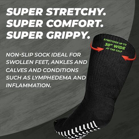 M.B. Leaf Extra Wide Mustard Socks for Swollen Feet - Non-Slip Grips, Stretch up to 30'', Ideal for Diabetics & Bariatric Use, Hospital 1 Pair in Kuwait