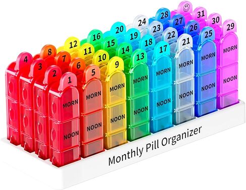 Betife 30 Day Pill Organizer Monthly, Portable One Month Pill Box Cases with 32 Three a Day Morn-Noon-Eve Easy to Open Large Compartments Pill case for Vitamins, Fish Oil, Supplements and Medications in Kuwait