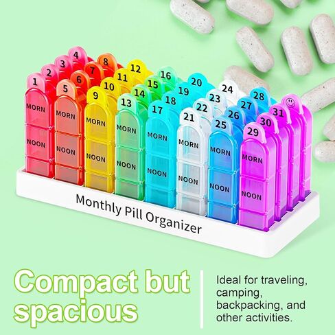 Betife 30 Day Pill Organizer Monthly, Portable One Month Pill Box Cases with 32 Three a Day Morn-Noon-Eve Easy to Open Large Compartments Pill case for Vitamins, Fish Oil, Supplements and Medications in Kuwait
