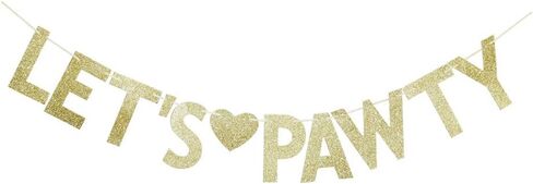 Gold Glitter Let's Pawty Banner for Pet Dogs Birthday Party Sign Decorations in Saudi Arabia
