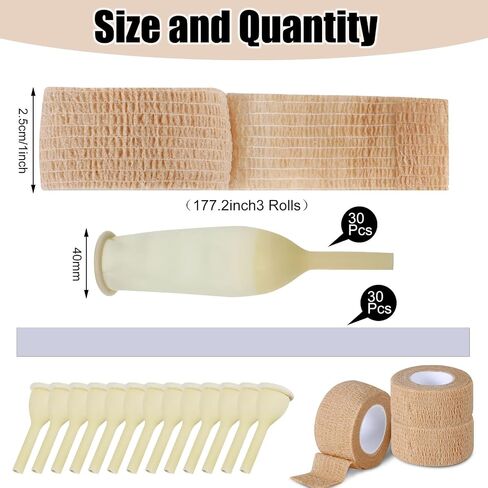 30 Pcs Male External Catheter Kit Condom Catheter Urinal Bag Latex External Catheter for Men Catheter Supplies External Catheters with 3 Rolls Male External Catheter Fixer(25mm) in Kuwait