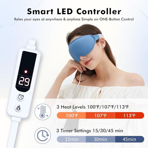 قناع العين المسخن للعيون الجافة - ضغط USB دافئ للعيون مع 3 درجات تحكم في درجة الحرارة والمؤقت - قناع النوم ثلاثي الأبعاد لحجب شكل العين لتخفيف إجهاد العين والصداع النصفي والانتفاخ للرجال والنساء/رمادي in Kuwait