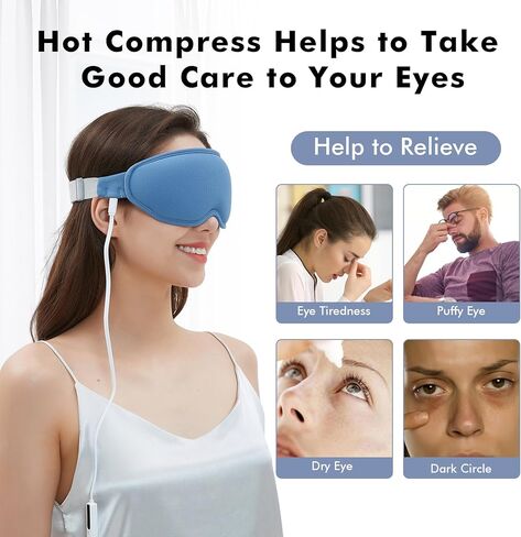 قناع العين المسخن للعيون الجافة - ضغط USB دافئ للعيون مع 3 درجات تحكم في درجة الحرارة والمؤقت - قناع النوم ثلاثي الأبعاد لحجب شكل العين لتخفيف إجهاد العين والصداع النصفي والانتفاخ للرجال والنساء/رمادي in Kuwait