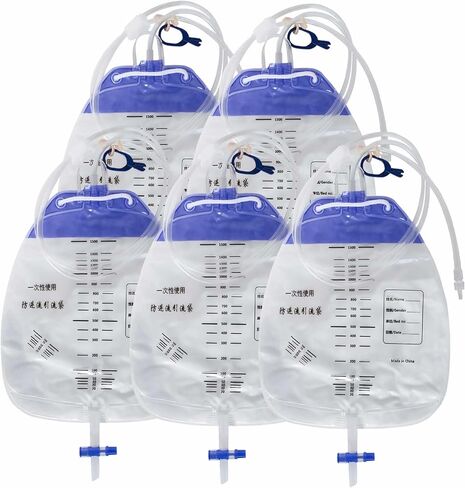Urinary Drainage Bag(Spiral Connector), Urine Collection Bag with Anti-Reflux Chamber, Medical - Grade Drain Bag 1500ml (Pack of 5) in Kuwait