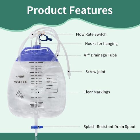 Urinary Drainage Bag(Spiral Connector), Urine Collection Bag with Anti-Reflux Chamber, Medical - Grade Drain Bag 1500ml (Pack of 5) in Kuwait