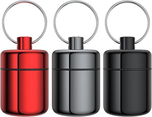 Pill Keychain Holder,(3 Pack) Small Pill Box Waterproof Fob Pill Holder Portable Mini Travel Pill Container Metal Case Bottle in Kuwait