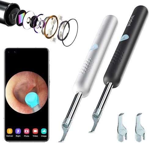 أداة إزالة شمع الأذن من BEBIRD R1، منظف الأذن اللاسلكي بدقة 1080 بكسل HD مع 6 مصابيح LED متوافقة مع هواتف iPhone iPad الذكية والأجهزة اللوحية للأطفال البالغين والحيوانات الأليفة (أبيض) in Kuwait