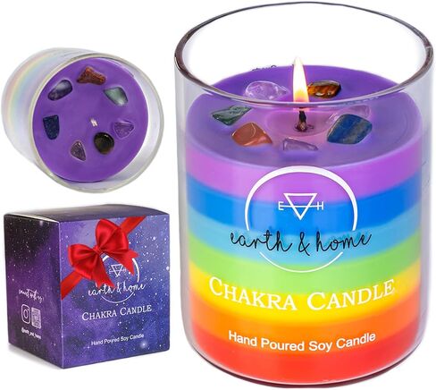 Rainbow Candle 14 oz- Chakra Crystal Candle - Crystals and Healing Stones Chakra Candle - Healing Candles with Crystals Inside - Spiritual Candle for Positive Energy and Cleansing (Citronella) in Saudi Arabia