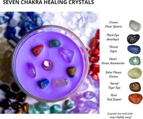 Rainbow Candle 14 oz- Chakra Crystal Candle - Crystals and Healing Stones Chakra Candle - Healing Candles with Crystals Inside - Spiritual Candle for Positive Energy and Cleansing (Citronella) in Saudi Arabia