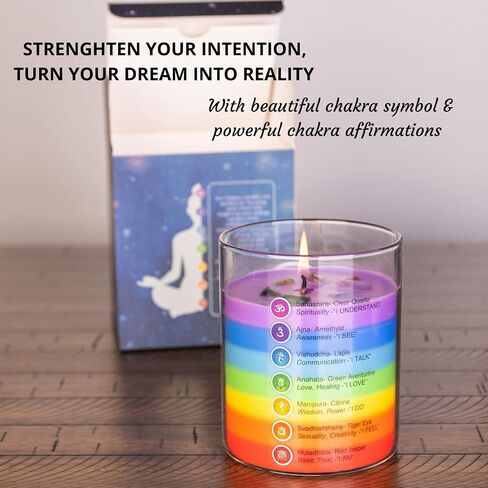 Rainbow Candle 14 oz- Chakra Crystal Candle - Crystals and Healing Stones Chakra Candle - Healing Candles with Crystals Inside - Spiritual Candle for Positive Energy and Cleansing (Citronella) in Saudi Arabia