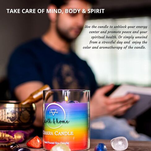 Rainbow Candle 14 oz- Chakra Crystal Candle - Crystals and Healing Stones Chakra Candle - Healing Candles with Crystals Inside - Spiritual Candle for Positive Energy and Cleansing (Citronella) in Saudi Arabia