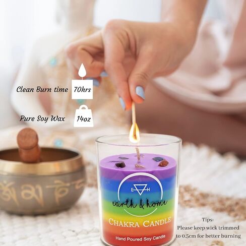 Rainbow Candle 14 oz- Chakra Crystal Candle - Crystals and Healing Stones Chakra Candle - Healing Candles with Crystals Inside - Spiritual Candle for Positive Energy and Cleansing (Citronella) in Saudi Arabia