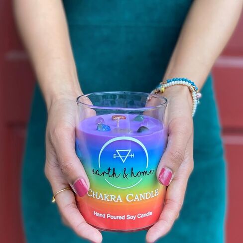 Rainbow Candle 14 oz- Chakra Crystal Candle - Crystals and Healing Stones Chakra Candle - Healing Candles with Crystals Inside - Spiritual Candle for Positive Energy and Cleansing (Citronella) in Saudi Arabia