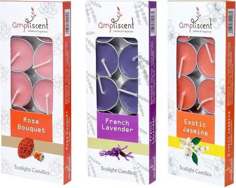 Ampliscent Tea Lights Candles Aromatherapy Candle Natural Soy Wax for Candle Holder and Gift Set (Chocolate Red Apple + Fruit Splash + Citrus Orange) (Pack of 3, Total 30 Candles) in Kuwait